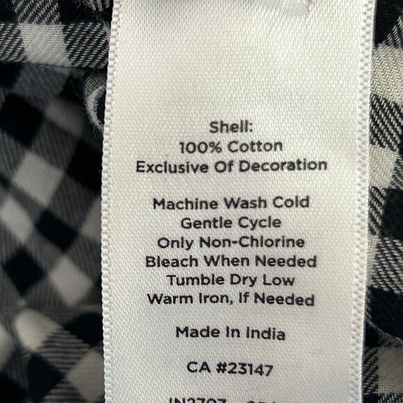 Talbots Button Front Top Petite M MP Black White Gingham Check Roll Tab Sleeve - Picture 6 of 11